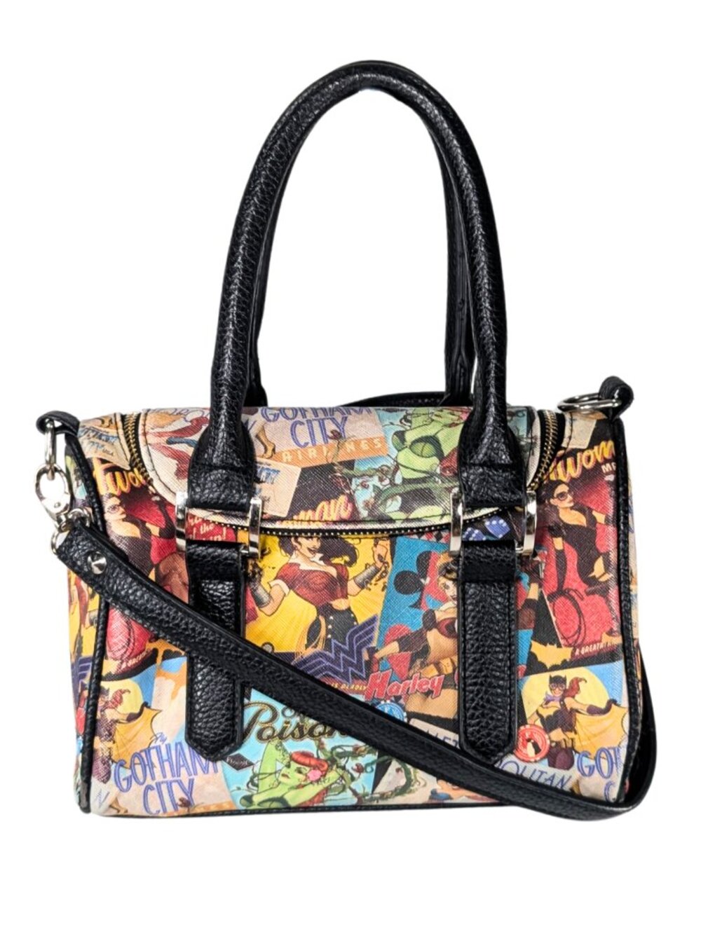 DC Comics Bombshells Faux Leather 2-Way Zip Satchel Bowler Bag